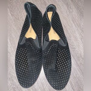 Lucky Brand Suede Loafer Flat Shoes Size 10.5 Black Perforated Classic Casual